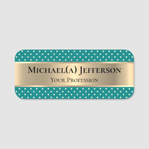 Porte-nom Vert Bleu Turquoise À pois Luxe Doré