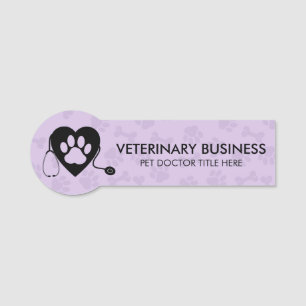 Porte-nom Vétérinaire Lilac Paw Heart Stethescope Animal