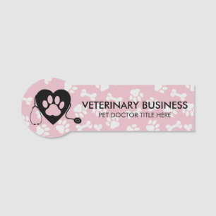 Porte-nom Vétérinaire rose Grey Paw Heart Stethescope Pet
