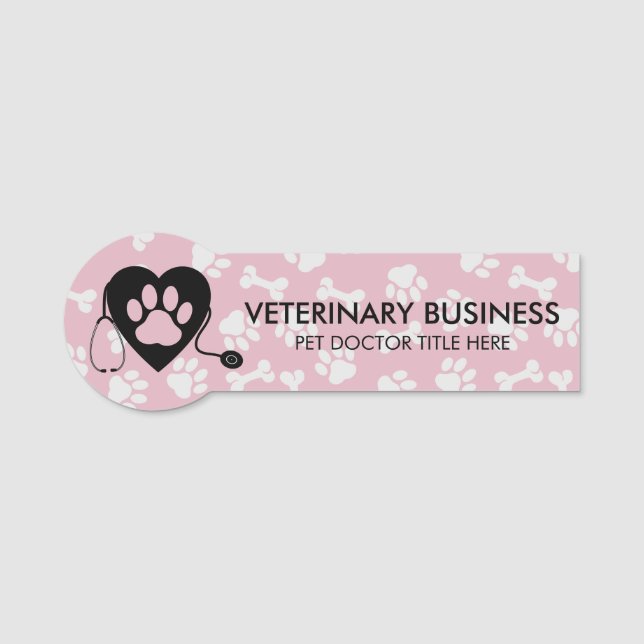 Porte-nom Vétérinaire rose Grey Paw Heart Stethescope Pet (Devant)