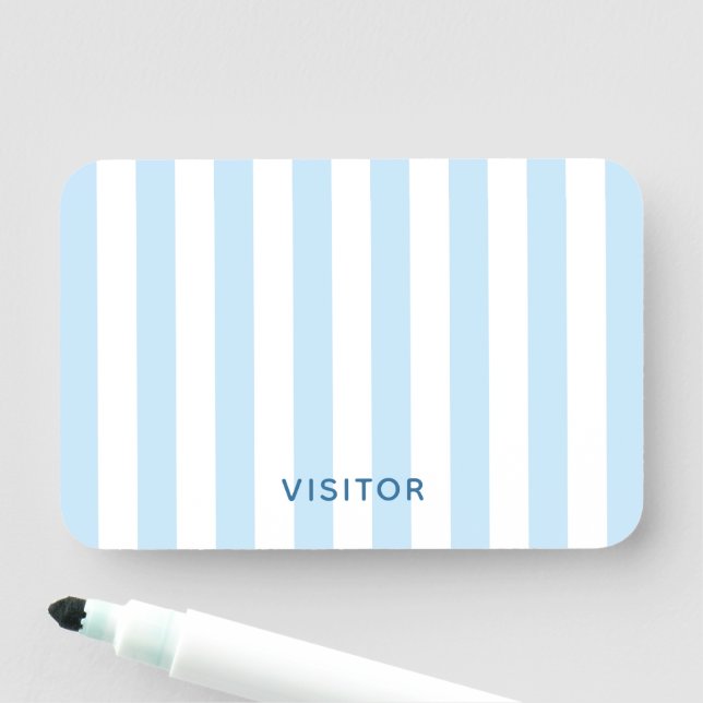 Porte-nom Visiteur rayé bleu pâle et blanc moderne (En situation)