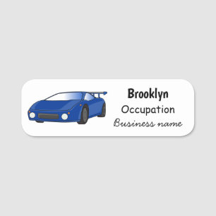 Porte-nom Voiture de sport bleue avec illustration airfos