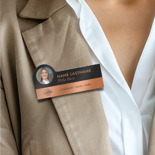 Porte-nom Votre Logo Photo Sleek Faux Copper Black Style