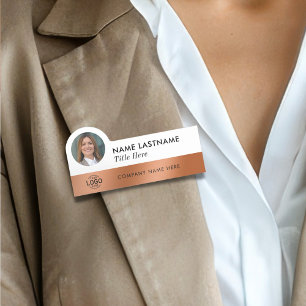 Porte-nom Votre logo photo Sleek Faux Cuivre Blanc Sleek