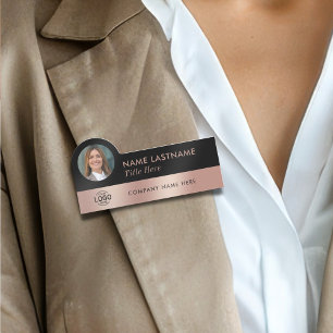 Porte-nom Votre logo photo Sleek Faux Rose Gold Black Style