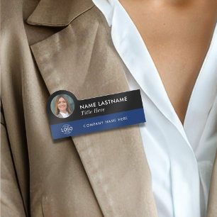 Porte-nom Votre logo photo Titre Marine Bleu Noir Style