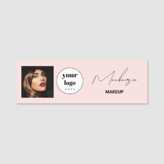 Porte-nom Votre logo rose pâle écriture photo Maquillage