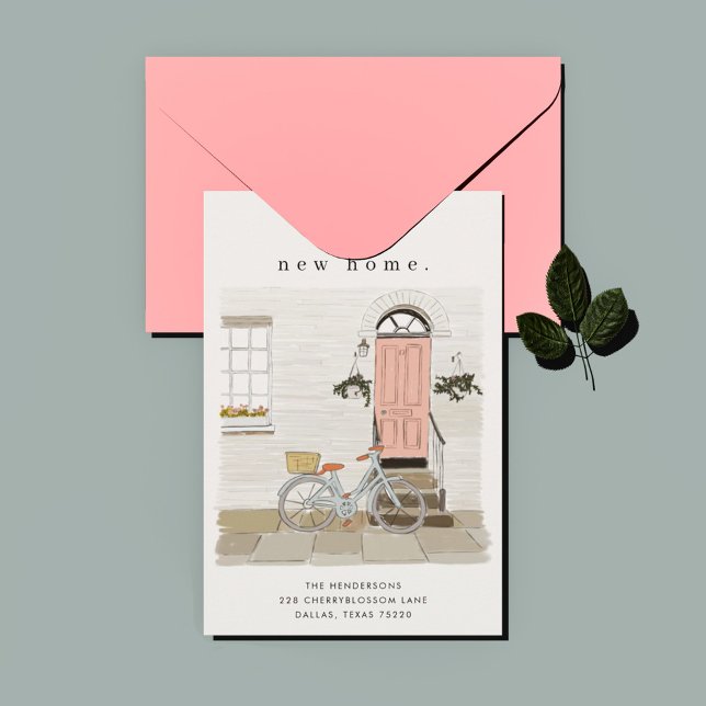 Porte rose Faire-part de déplacement illustré (Créateur téléchargé)