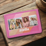 Portefeuille À 3 Volets 4 Photo Collage - Retro Stripes - chunky name<br><div class="desc">Parfait pour un cadeau familial et ami,  le design comprend 4 photos et un endroit pour ajouter un nom ou un texte dans une police de caractères croustillante. Vous pouvez modifier la couleur de l'arrière - plan et ajouter 4 photos.</div>