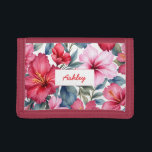 Portefeuille À 3 Volets Aquarelle rose rose rouge<br><div class="desc">Couleur d'eau rose florale Portefeuille triplé coloré avec Motif de fleurs tropicales,  Utilisez personnaliser cette option modèle pour modifier le texte</div>