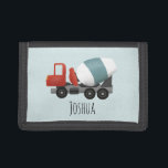 Portefeuille À 3 Volets Boys Cute Construction Béton Mixer et nom<br><div class="desc">Ce porte-monnaie de construction pour enfants mignon et moderne dispose d'un mixer en béton rouge et bleu et d'un endroit où vous pouvez ajouter le nom de votre enfant. Parfait pour tout petit garçon rêvant d'être un constructeur !</div>