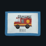 Portefeuille À 3 Volets Boys Cute Pompier Moteur Camion et Nom<br><div class="desc">Ce porte-monnaie bleu mignon et moderne comporte un dessin animé sur un moteur à incendie d'urgence,  et un endroit où vous pouvez ajouter le nom de votre enfant. Parfait pour tout enfant rêvant d'être pompier,  pompier,  pompier !</div>