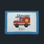 Portefeuille À 3 Volets Boys Cute Pompier Moteur Camion et Nom<br><div class="desc">Ce porte-monnaie bleu mignon et moderne comporte un dessin animé sur un moteur à incendie d'urgence,  et un endroit où vous pouvez ajouter le nom de votre enfant. Parfait pour tout enfant rêvant d'être pompier,  pompier,  pompier !</div>