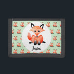 Portefeuille À 3 Volets Coup de soleil de la petite fille Fox Premier port<br><div class="desc">Ce joli design pour enfants présente une créature de renard de forêt de bois aquarelle sur un arrière - plan vert nature avec un motif de renard, et vous permet de personnaliser le portefeuille avec votre nom d'enfant. Un premier portefeuille parfait pour votre petite fille le jour de son anniversaire....</div>