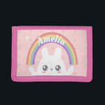 Portefeuille À 3 Volets Cute Kawaii Bunny et Rainbow Personnalisé<br><div class="desc">Cute kawaii peluche bunny sous un arc-en-ciel personnalisé.</div>
