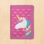 Portefeuille À 3 Volets Cute Unicorn rose Personnalisé Nom des enfants<br><div class="desc">Joli porte-monnaie personnalisé fille unicorn avec une police de script moderne. Vous pouvez choisir la police de votre choix ou modifier la couleur de l'arrière - plan à l'aide des outils de modèle en ligne.</div>