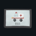 Portefeuille À 3 Volets Garçons Bleu mignon Ambulance et nom<br><div class="desc">Ce porte-monnaie bleu mignon et moderne comporte un dessin d'ambulance d'urgence,  et un endroit où vous pouvez ajouter le nom de vos tout-petits. Parfait pour tout enfant rêvant d'être un ambulancier !</div>