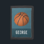 Portefeuille À 3 Volets Garçons Bleu Moderne et Sportif Basketball Enfants<br><div class="desc">Ce porte-monnaie cool et moderne présente une illustration lumineuse du basket-ball et peut être personnalisé avec le nom de votre garçon dans une typographie sportive. Parfait pour un passionné de sport !</div>
