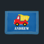 Portefeuille À 3 Volets Kids construction dumptruck wallet for boys<br><div class="desc">Kids construction vehicle dumptruck wallet for boys. Personalizable name. Cute Birthday or Christmas gift idea for children Personalized present with name or monogram initials. Toy dump truck vector art.</div>