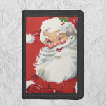 Portefeuille À 3 Volets Noël Vintage, Jolly Winking Père Noël<br><div class="desc">Illustration vintage Design de Noël avec un joyeux Père Noël joyeux,  portant un casquette et en train de se baigner comme s'il avait un secret. Ho,  ho,  ho,  Joyeux Noël !</div>