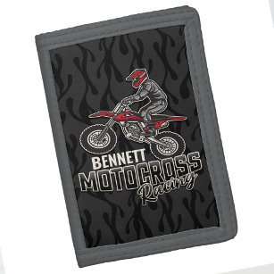Portefeuille À 3 Volets Nom personnalisé Dirt Vélo Rider Motocross Racing