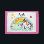 Portefeuille À 3 Volets Personnalisé Super Cute Unicorn et Rainbow<br><div class="desc">Un cadeau personnalisé idéal pour une jeune fille avec une jolie licorne et un arc en ciel.</div>