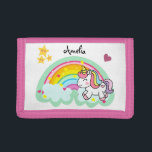 Portefeuille À 3 Volets Personnalisé Super Cute Unicorn et Rainbow<br><div class="desc">Un cadeau personnalisé idéal pour une jeune fille avec une jolie licorne et un arc en ciel.</div>