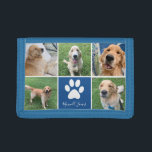 Portefeuille À 3 Volets Photo de chien personnalisé Collage de animal de c<br><div class="desc">Ce magnifique porte-monnaie de collage photo pour chien personnalisé est personnalisé avec d'adorables photos de votre chiot sucré. Customisez ce cadeau personnalisé avec vos 5 photos d'animaux de compagnie préférées autour d'un mignon carré bleu avec un joli empreinte de patte blanc et le nom de votre chien au centre.</div>