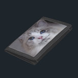 Portefeuille À 3 Volets Photo Personnalisée Pour Animaux De Compagnie Meil<br><div class="desc">Ce design présente une belle photo de chat Ragdoll aux yeux bleus et une typographie noire. Vous pouvez remplacer la photo par une image de votre propre chat ou chaton. L'exemple de texte - Best Ragdoll Ever - peut être modifié en mots de votre choix et un Nom peut également...</div>