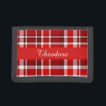 Portefeuille À 3 Volets Tartan blanc rouge | Ajouter Votre Nom<br><div class="desc">Ce motif en plaid rouge et blanc a un motif à carreaux / tartan extensible qui est légèrement texturé. C'est un motif clair,  élégant et élégant.</div>