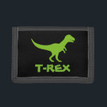 Portefeuille d'argent de dinosaure du<br><div class="desc">Portefeuille vert d'argent de dinosaure de trex personnalisé avec le nom d'enfants. Conception préhistorique mignonne de bourse de pièce de monnaie de rex de t pour la fête d'anniversaire de garçons. Faites un pour le fils, le petit-fils, l'illustration animale de bande dessinée de t-rex pré historique sauvage du frère etc....</div>