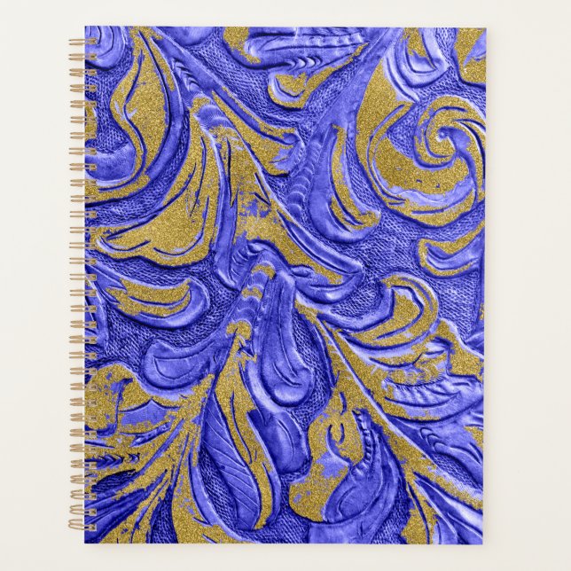 Portefeuille en cuir Texture Bleu Embossé Planner (Devant)
