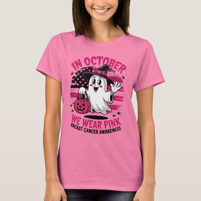 Porter Ghost rose Halloween Cancer du sein T-shirt (Devant)