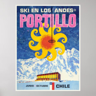 Portillo, Chili, Poster de ski Vintage