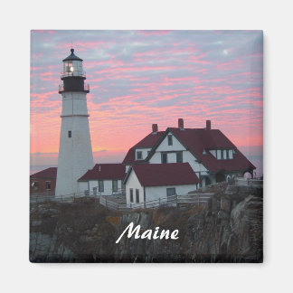 Portland Headlight Sunrise Maine Carré Magnet