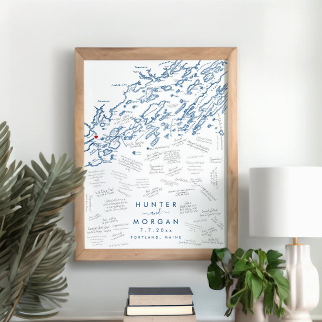 Portland Maine Mariage Moderne Poster du livre d'o (This Portland Maine wedding guest book poster is perfect for your destination wedding in Casco Bay)