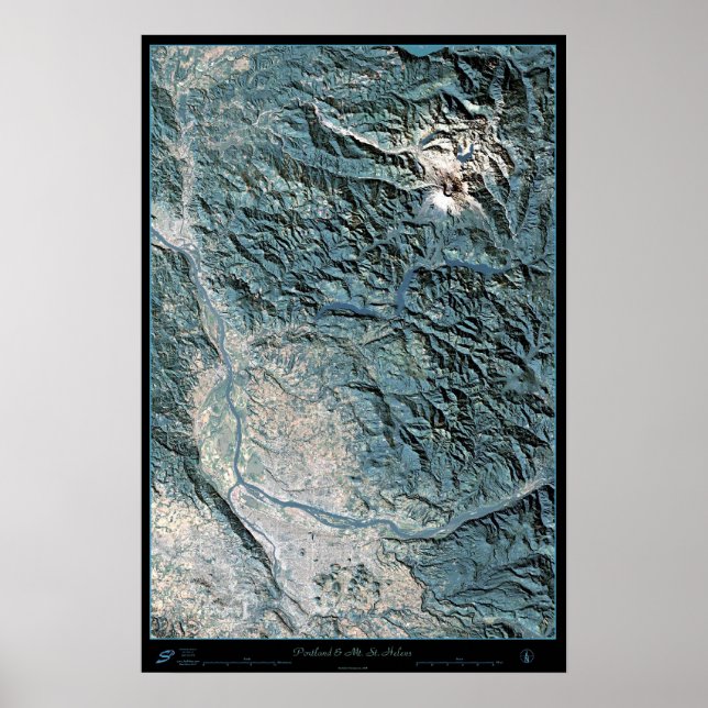 Portland, OR & Mt. St. Helens affiche satellite (Devant)