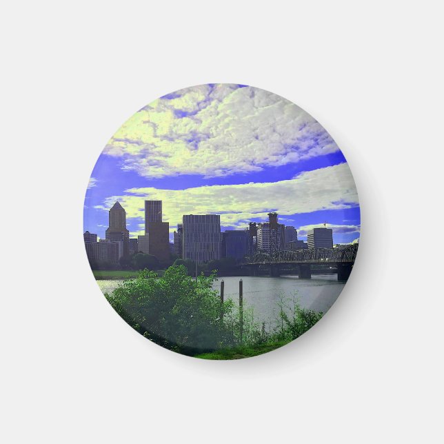 Portland, Oregon Skyline #2 Round Magnet  (Devant)