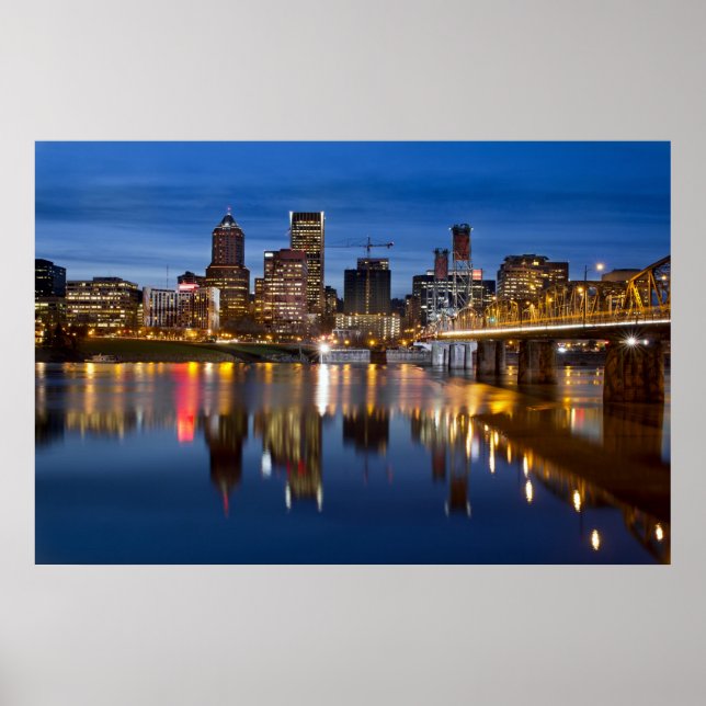 Portland Oregon Skyline sur Blue Hour Poster (Devant)