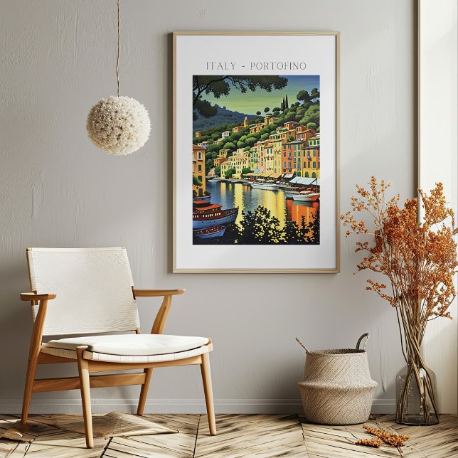 Portofino Italie Art Pittoresque Imprimer Poster (Portofino Italy Scenic Art Print Poster Mockup 1)