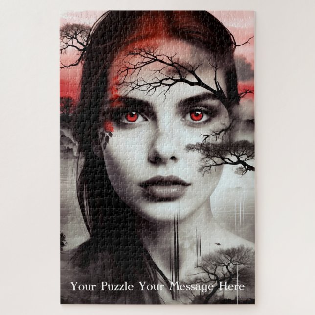 Portrait abstrait de fille paysage puzzle (Vertical)