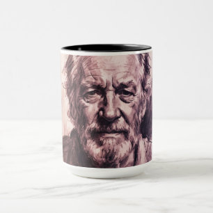 Portrait artistique de vieil homme robuste sur mug