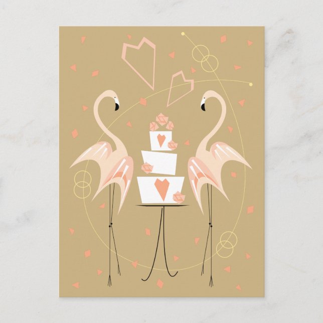 Portrait de carte postale de mariage flamant rose (Devant)