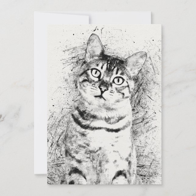 Portrait de chat Média mixte sur Cardstock 5" x 7" (Devant)