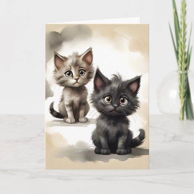 Portrait de chatons noirs et tabby Adorable Carte  (Devant)