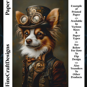 Portrait de chien Papillon Steampunk Papier Craft