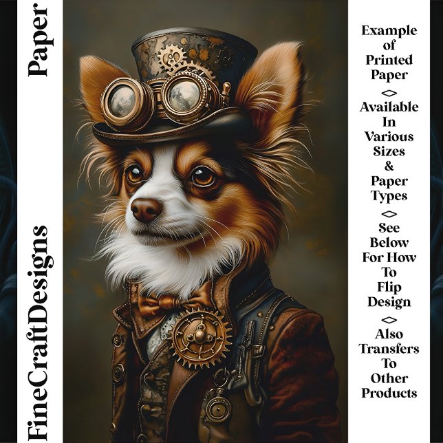 Portrait de chien Papillon Steampunk Papier Craft  (Créateur téléchargé)