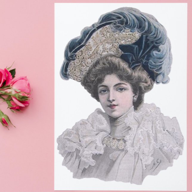 Portrait de dame Édouardienne vintage | Chapeau bl (Créateur téléchargé)