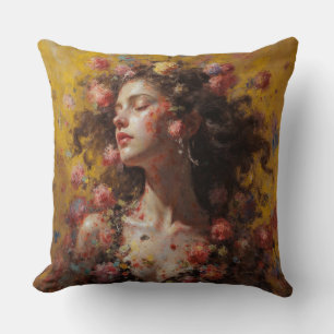Portrait de Déesse Florale – Coussin de décoration