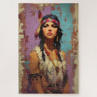 Portrait de femme amérindienne en puzzle